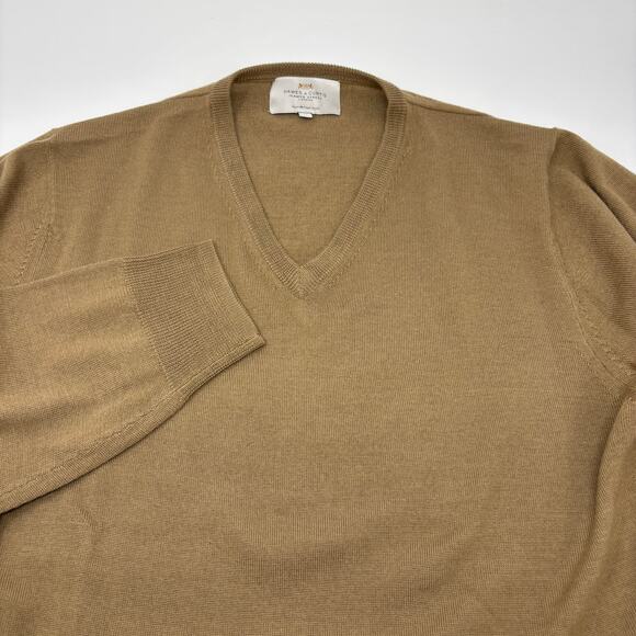 Hawes & Curtis Large Brown Solid Brown V-Neck Merino Wool Pullover Sweater - Picture 1 of 4